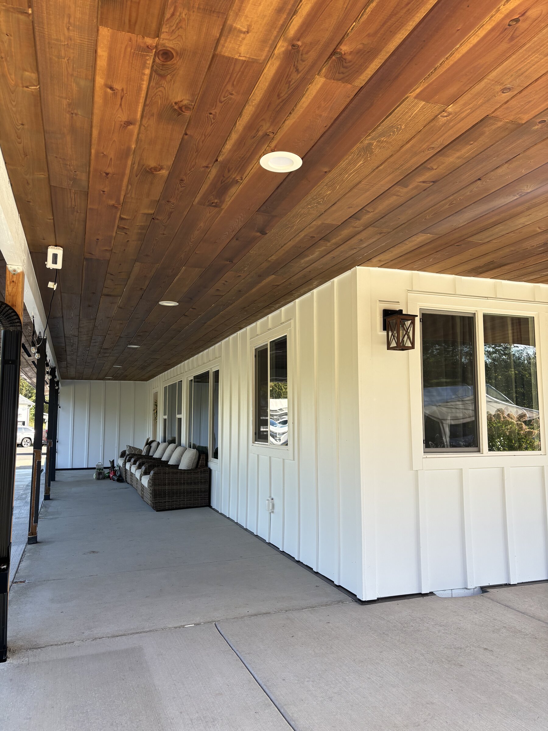 Covered patio with cedar tongue-and-groove ceiling