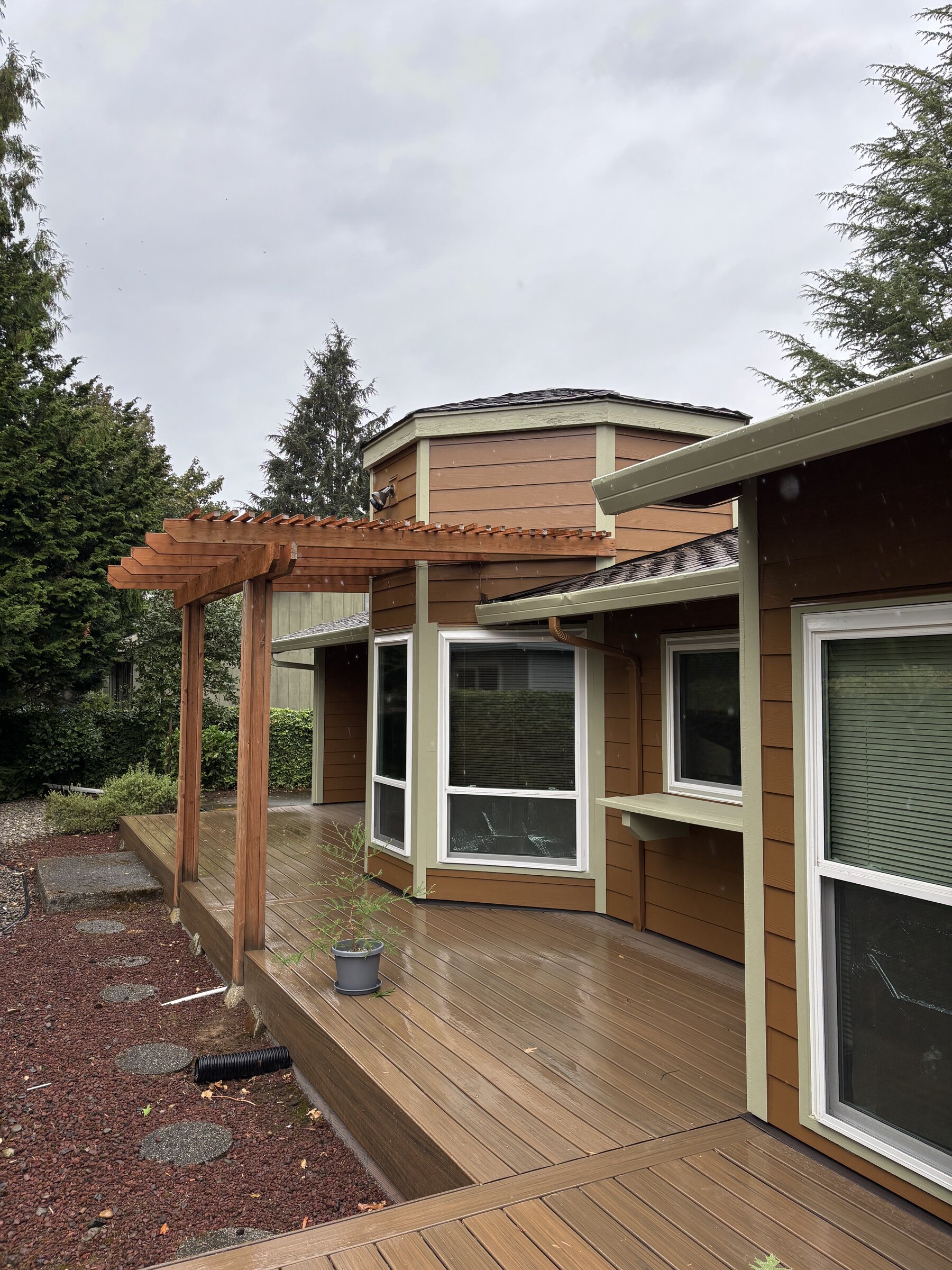 Wood deck and cedar pergola